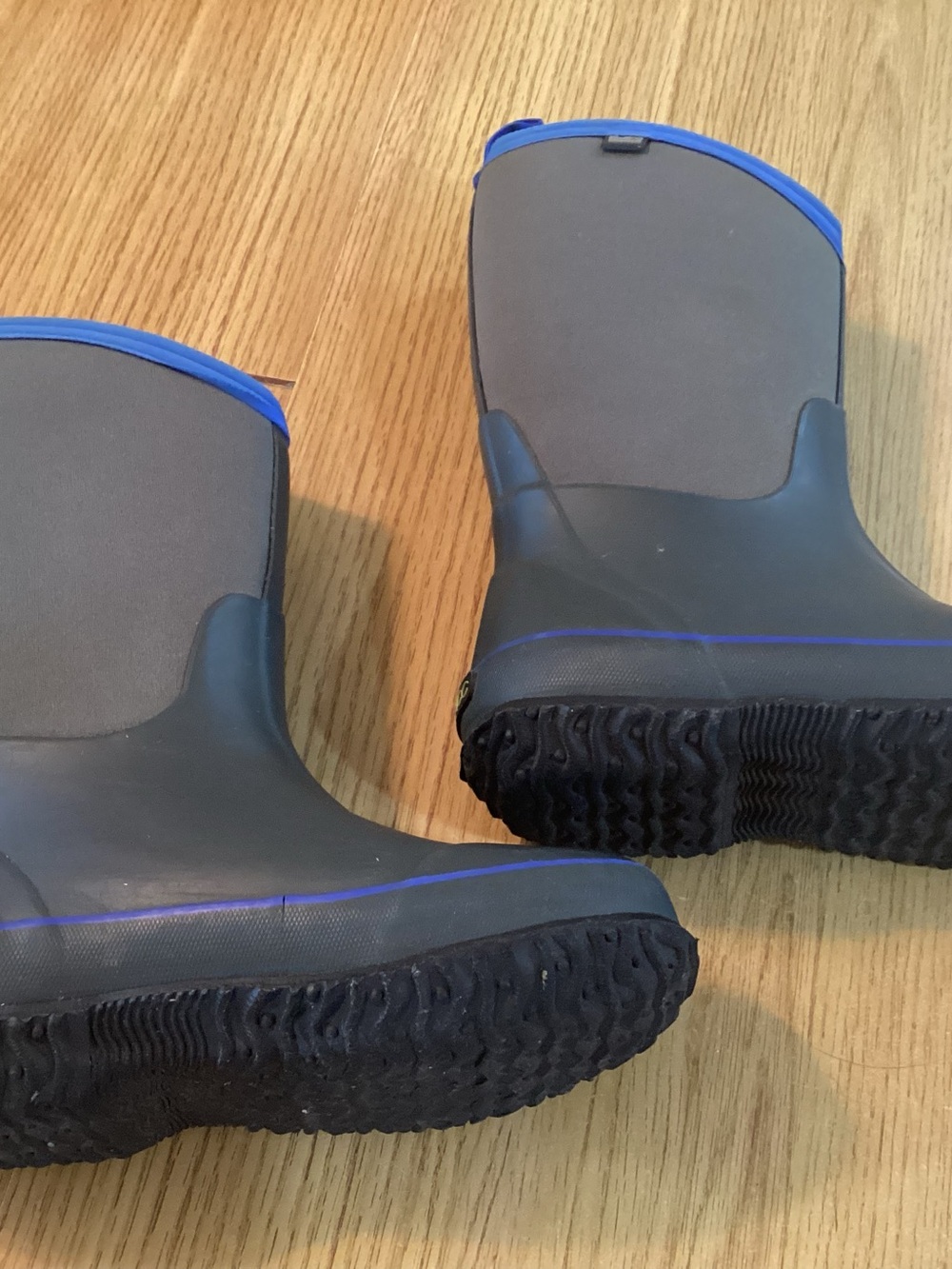 Kids Waterproof Gray Rain Boots with Blue Trim
